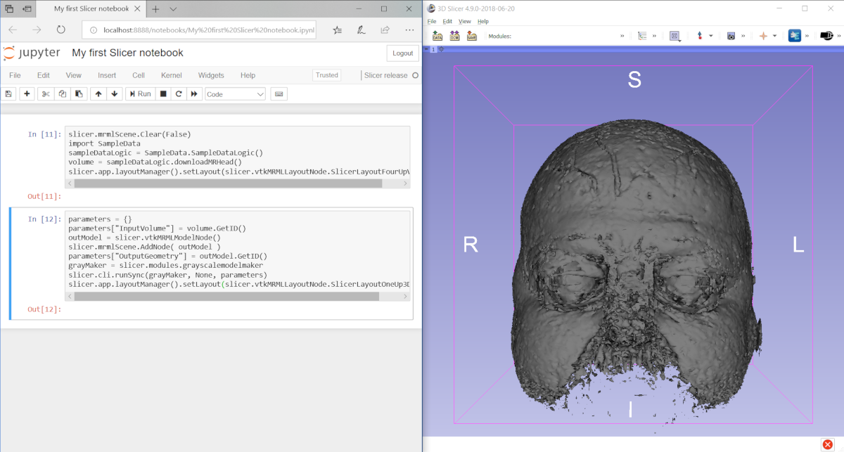 Screenshot of a notebook and Slicer